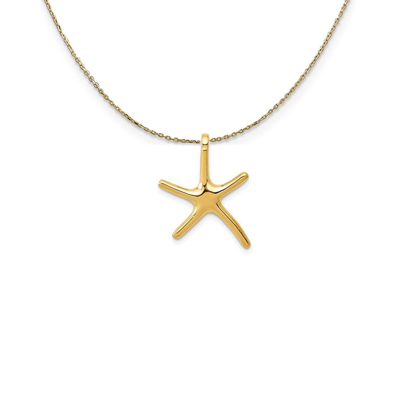 14k Yellow Gold 15mm Polished Pencil Starfish Slide Necklace - 24 Inch